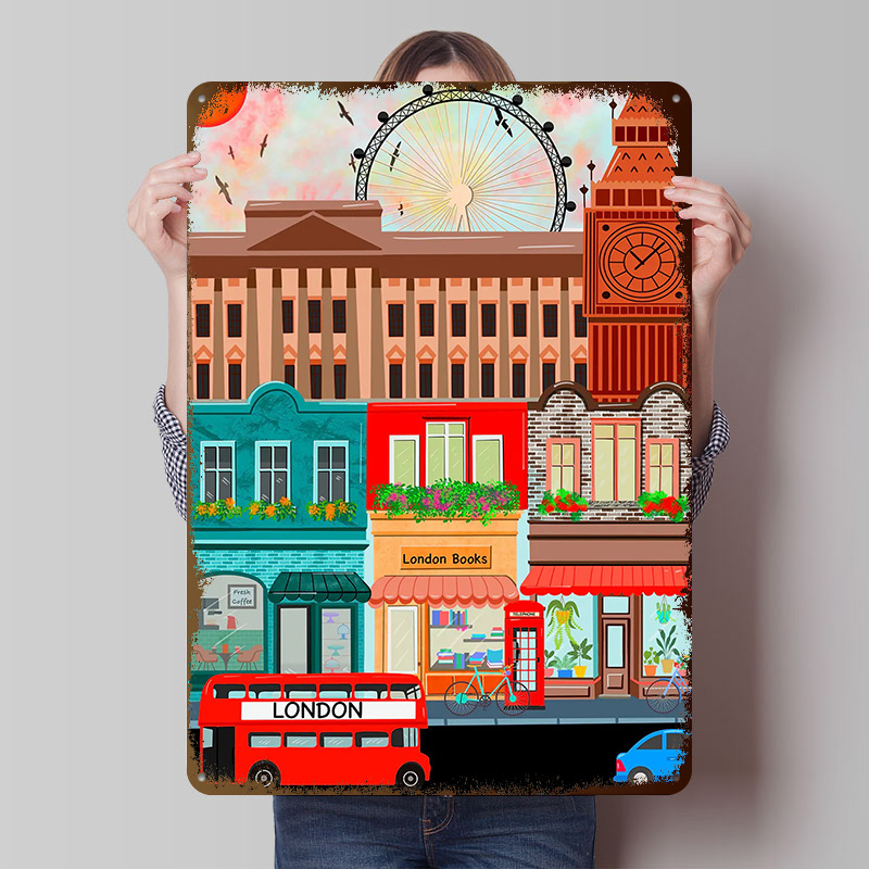Retro Gaming In London - โปสเตอร์โลหะลายการเดินทางในลอนดอน งานศิลปะติดผนังแบบกำหนดเอง ป้ายโลหะวินเทจ ป้ายโลหะย้อนยุคสำหรับตกแต่งบ้าน ตกแต่งห้องนั่งเล่น ตกแต่งห้องเล่นเกม