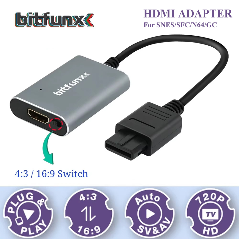 Retro Gaming On - Bitfunx 720P Svideo/AV ไปยังอะแดปเตอร์ HDMI ตัวแปลงวิดีโอ