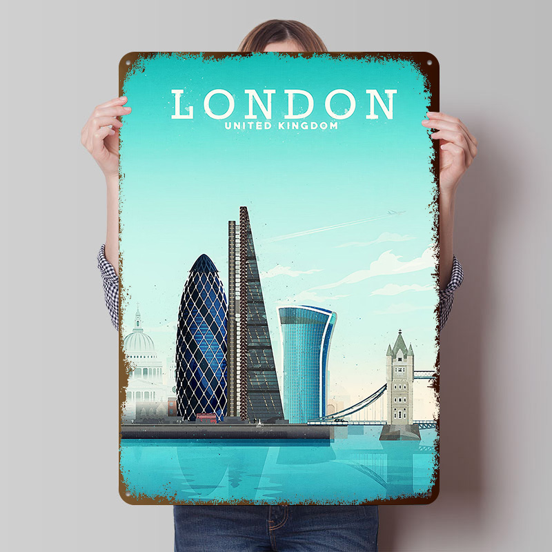 Retro Gaming In London - ป้ายโลหะตกแต่งผนังลายลอนดอน ของตกแต่งสไตล์เรโทร วินเทจ สำหรับตกแต่งห้องเกม ห้องน้ำ หรือห้องชาย