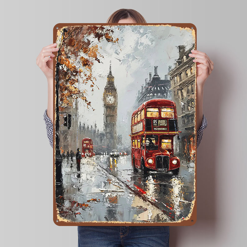 Retro Gaming In London - โปสเตอร์โลหะลายรถบัสลอนดอน งานศิลปะตกแต่งผนังแบบกำหนดเอง สไตล์เรโทร วินเทจ ป้ายโลหะสำหรับตกแต่งห้องแมนเคฟ ห้องเล่นเกม