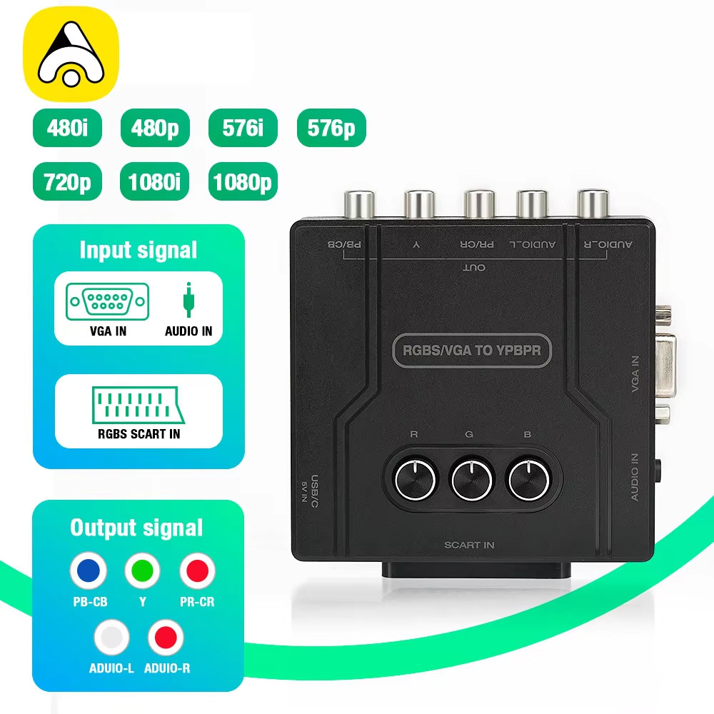 Retro Gaming Box - RGBS VGA TO YPBPR ตัวแปลงสัญญาณคอมโพเนนต์ RGBS