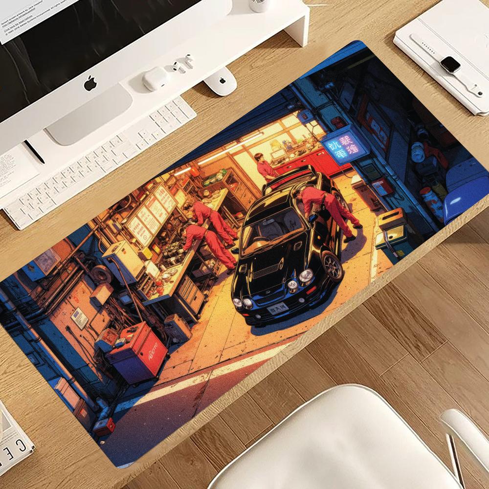 Retro Gaming Repair - แผ่นรองเมาส์ลายรถแข่งสไตล์เรโทร แผ่นรองเมาส์สำหรับเล่นเกมคอมพิวเตอร์ อุปกรณ์ตกแต่งโต๊ะทำงาน แผ่นรองโต๊ะแล็ปท็อป พรมตกแต่งสำนักงาน แผ่นรองเมาส์ขนาดใหญ่