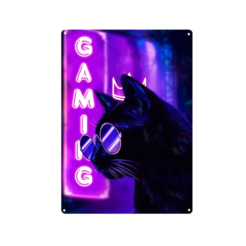 ป้ายโลหะสำหรับแมวเกมเมอร์แบบย้ - Retro Gaming Cafe บทวิจารณ์และราคา