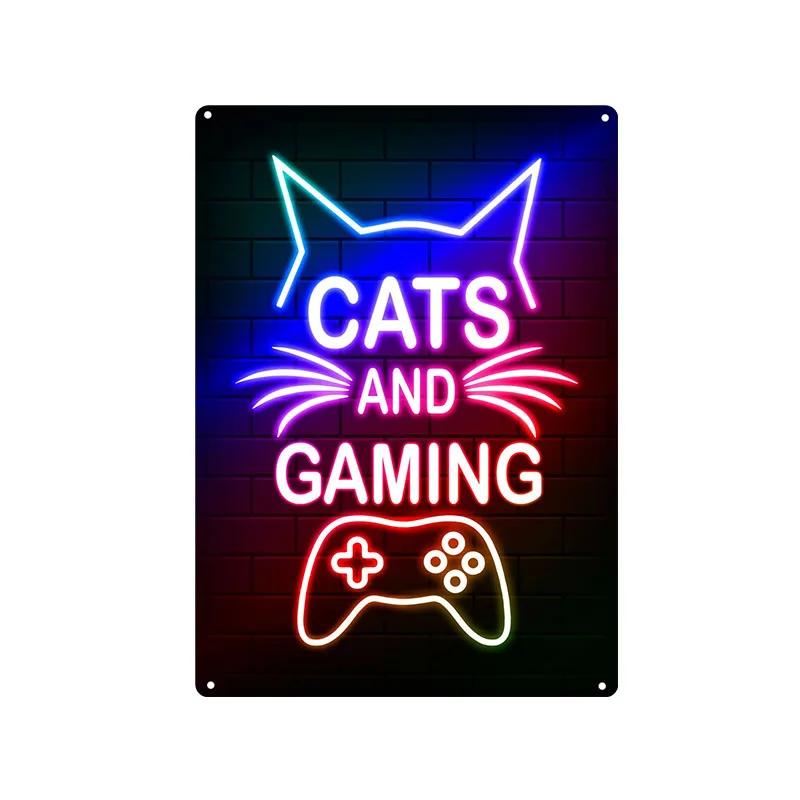 ป้ายโลหะสำหรับแมวเกมเมอร์แบบย้ - Retro Gaming Cafe บทวิจารณ์และราคา