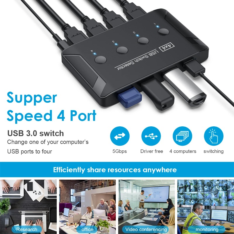 4 ใน 4 ออก KVM USB3.0 สวิตช์คว - Controller Adapter Usb บทวิจารณ์และราคา